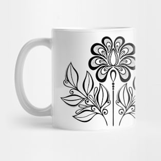 Monochrome Floral Design Element in Doodle Line Style Mug